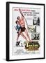 Tarzan, the Ape Man, from Left: Joanna Barnes, Denny Miller, 1959-null-Framed Art Print