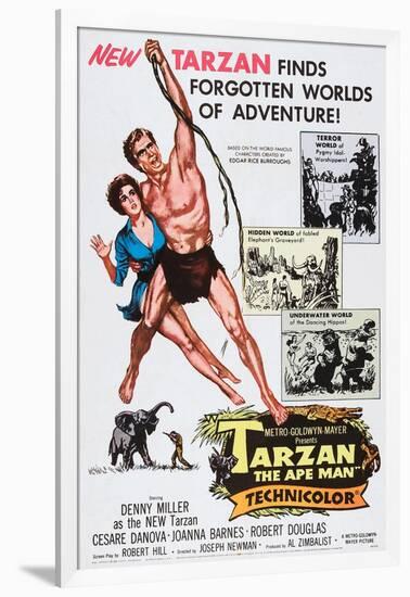 Tarzan, the Ape Man, from Left: Joanna Barnes, Denny Miller, 1959-null-Framed Art Print