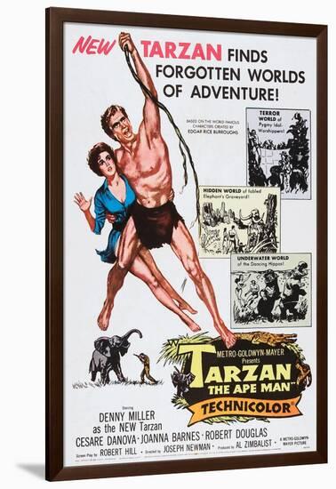 Tarzan, the Ape Man, from Left: Joanna Barnes, Denny Miller, 1959-null-Framed Art Print