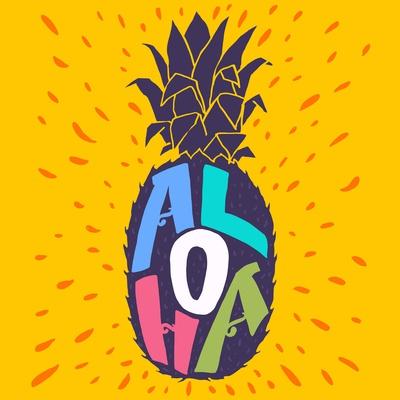Aloha Hand Lettering in a Pineapple Silhouette. Fun Summer Typography Illustration Can Be Used As