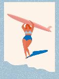 Retro Surfer Girl on a Longboard Riding a Wave-Tasiania-Art Print