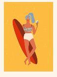 Single Fin Soul - Surfing Illustration with Longboard Balancing Surfer Girl-Tasiania-Art Print