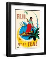 Tasman Empire Airways Limited - Fiji Fly by TEAL - Fijian Native Poles a Canoe-Arthur Thompson-Framed Art Print