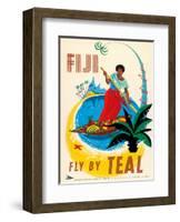 Tasman Empire Airways Limited - Fiji Fly by TEAL - Fijian Native Poles a Canoe-Arthur Thompson-Framed Art Print