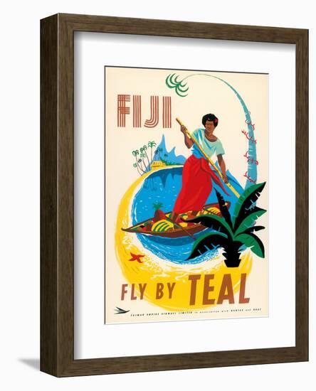 Tasman Empire Airways Limited - Fiji Fly by TEAL - Fijian Native Poles a Canoe-Arthur Thompson-Framed Art Print