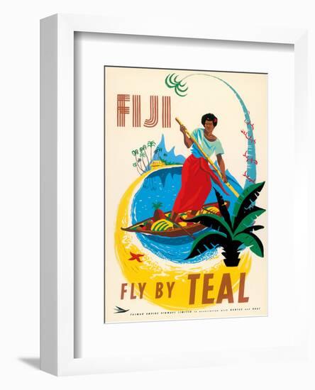 Tasman Empire Airways Limited - Fiji Fly by TEAL - Fijian Native Poles a Canoe-Arthur Thompson-Framed Art Print