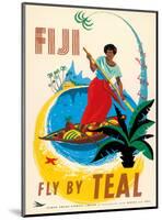 Tasman Empire Airways Limited - Fiji Fly by TEAL - Fijian Native Poles a Canoe-Arthur Thompson-Mounted Art Print