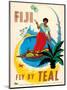 Tasman Empire Airways Limited - Fiji Fly by TEAL - Fijian Native Poles a Canoe-Arthur Thompson-Mounted Art Print