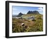 Tasmania, Peaks of Cradle Mountain and Wallaby Running Through Bush on Overland Track, Australia-Christian Kober-Framed Photographic Print