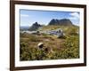 Tasmania, Peaks of Cradle Mountain and Wallaby Running Through Bush on Overland Track, Australia-Christian Kober-Framed Photographic Print