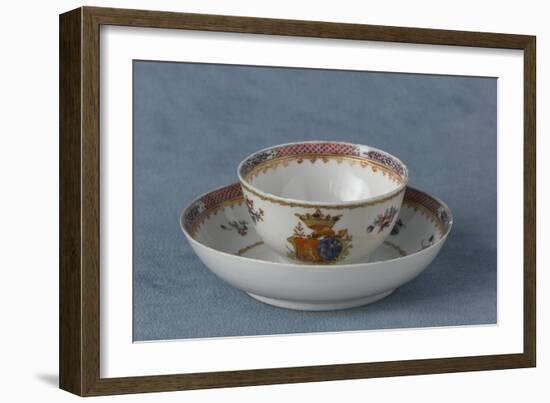 Tasse hémisphérique armoriée et soucoupe-null-Framed Giclee Print