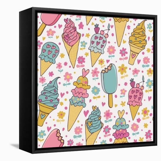 Tasty Seamless Pattern Made of Cute Ice Cream in Pastel Colors in Vector. Seamless Pattern Can Be U-smilewithjul-Framed Stretched Canvas