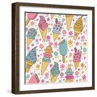 Tasty Seamless Pattern Made of Cute Ice Cream in Pastel Colors in Vector. Seamless Pattern Can Be U-smilewithjul-Framed Art Print