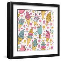 Tasty Seamless Pattern Made of Cute Ice Cream in Pastel Colors in Vector. Seamless Pattern Can Be U-smilewithjul-Framed Art Print