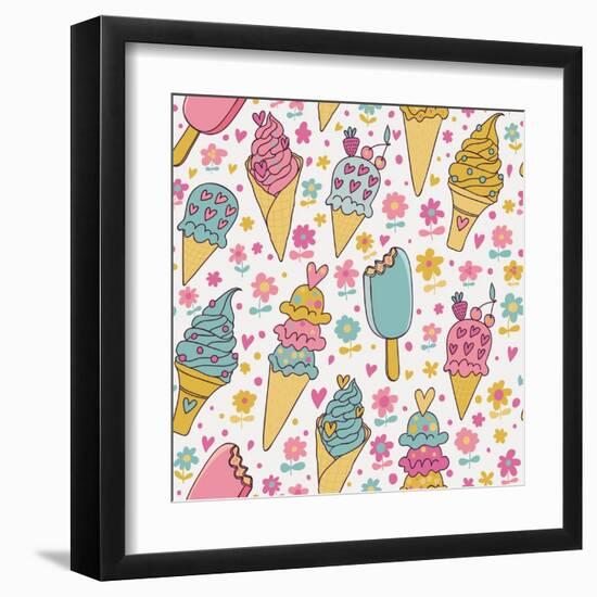 Tasty Seamless Pattern Made of Cute Ice Cream in Pastel Colors in Vector. Seamless Pattern Can Be U-smilewithjul-Framed Art Print