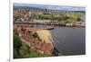 Tate Hill Beach, Red Roofed Houses, Town on West Cliff with Backdrop of Green Hills in Summer-Eleanor Scriven-Framed Photographic Print