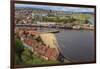 Tate Hill Beach, Red Roofed Houses, Town on West Cliff with Backdrop of Green Hills in Summer-Eleanor Scriven-Framed Photographic Print