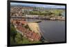 Tate Hill Beach, Red Roofed Houses, Town on West Cliff with Backdrop of Green Hills in Summer-Eleanor Scriven-Framed Photographic Print