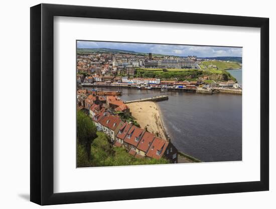 Tate Hill Beach, Red Roofed Houses, Town on West Cliff with Backdrop of Green Hills in Summer-Eleanor Scriven-Framed Photographic Print