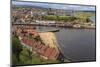 Tate Hill Beach, Red Roofed Houses, Town on West Cliff with Backdrop of Green Hills in Summer-Eleanor Scriven-Mounted Photographic Print