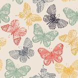 Butterflies Seamless Pattern in Doodle Style. Butterfly Vector Illustration for Vintage Design.-Tatsiana Tsyhanova-Art Print