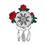 Hand Drawn Native American Mascot Dreamcatcher with Feathers and Roses. Raster Hipster Illustration-TatSvetlana-Art Print