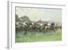 Tattenham Corner, the Epsom Derby, (Coloured Chalks and Bodycolour on Paper)-Gilbert Holiday-Framed Giclee Print