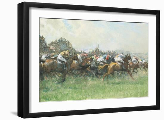 Tattenham Corner, the Epsom Derby, (Coloured Chalks and Bodycolour on Paper)-Gilbert Holiday-Framed Giclee Print