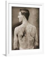 Tattoed British Sailor During the Great War of 1914-18 (Back View)-null-Framed Photographic Print