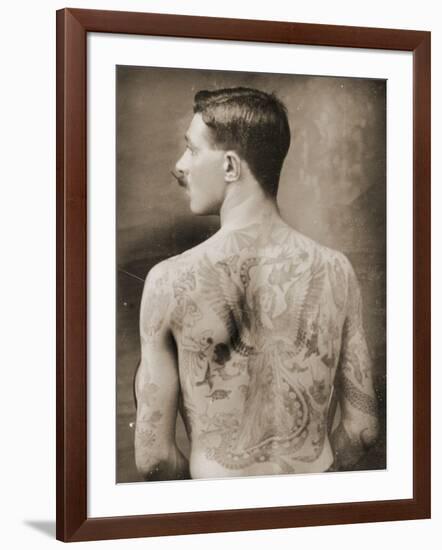 Tattoed British Sailor During the Great War of 1914-18 (Back View)-null-Framed Photographic Print