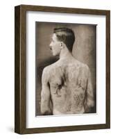 Tattoed British Sailor During the Great War of 1914-18 (Back View)-null-Framed Photographic Print