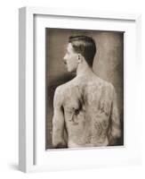 Tattoed British Sailor During the Great War of 1914-18 (Back View)-null-Framed Photographic Print