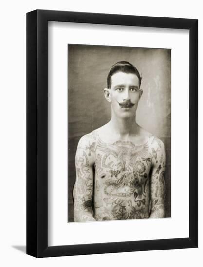 Tattoed British Sailor During the Great War of 1914-18 (Front View)-null-Framed Photographic Print