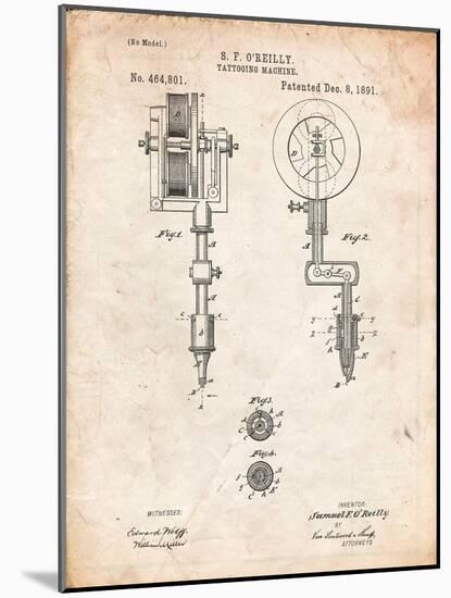 Tattoing Machine Patent 1891-Cole Borders-Mounted Art Print