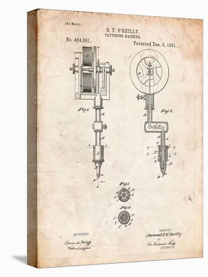 Tattoing Machine Patent 1891-Cole Borders-Stretched Canvas