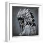 Tattoo Art, Portrait Of American Indian Head Over Dark Background-outsiderzone-Framed Art Print