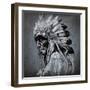 Tattoo Art, Portrait Of American Indian Head Over Dark Background-outsiderzone-Framed Art Print