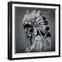 Tattoo Art, Portrait Of American Indian Head Over Dark Background-outsiderzone-Framed Art Print