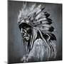 Tattoo Art, Portrait Of American Indian Head Over Dark Background-outsiderzone-Mounted Art Print