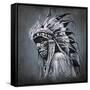 Tattoo Art, Portrait Of American Indian Head Over Dark Background-outsiderzone-Framed Stretched Canvas