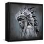 Tattoo Art, Portrait Of American Indian Head Over Dark Background-outsiderzone-Framed Stretched Canvas