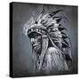 Tattoo Art, Portrait Of American Indian Head Over Dark Background-outsiderzone-Stretched Canvas