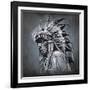 Tattoo Art, Portrait Of American Indian Head Over Dark Background-outsiderzone-Framed Art Print