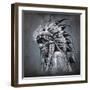 Tattoo Art, Portrait Of American Indian Head Over Dark Background-outsiderzone-Framed Art Print