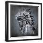 Tattoo Art, Portrait Of American Indian Head Over Dark Background-outsiderzone-Framed Art Print