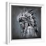 Tattoo Art, Portrait Of American Indian Head Over Dark Background-outsiderzone-Framed Art Print