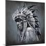 Tattoo Art, Portrait Of American Indian Head Over Dark Background-outsiderzone-Mounted Art Print