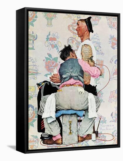 "Tattoo Artist", March 4,1944-Norman Rockwell-Framed Stretched Canvas