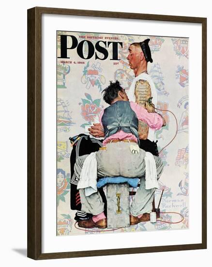 "Tattoo Artist" Saturday Evening Post Cover, March 4,1944-Norman Rockwell-Framed Giclee Print