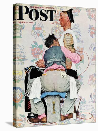 "Tattoo Artist" Saturday Evening Post Cover, March 4,1944-Norman Rockwell-Stretched Canvas